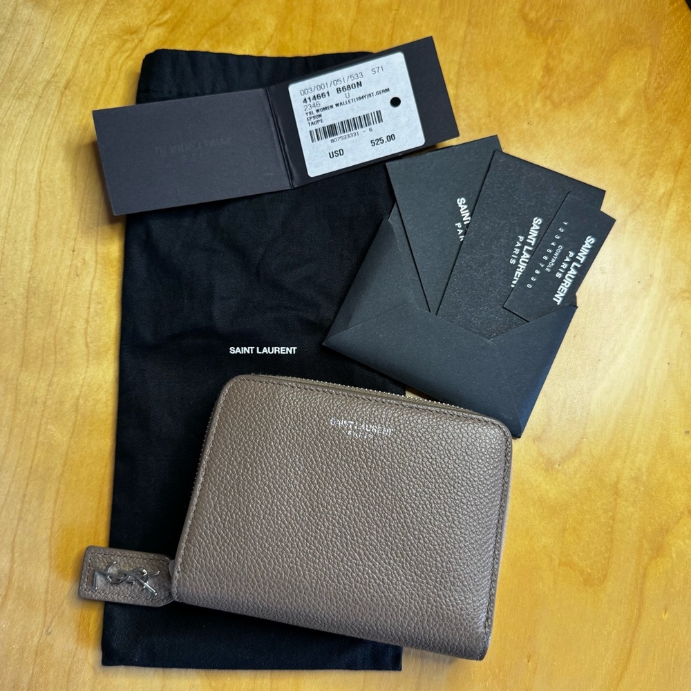 Saint Laurent Grained Leather Zip Compact Rive Gauche Wallet